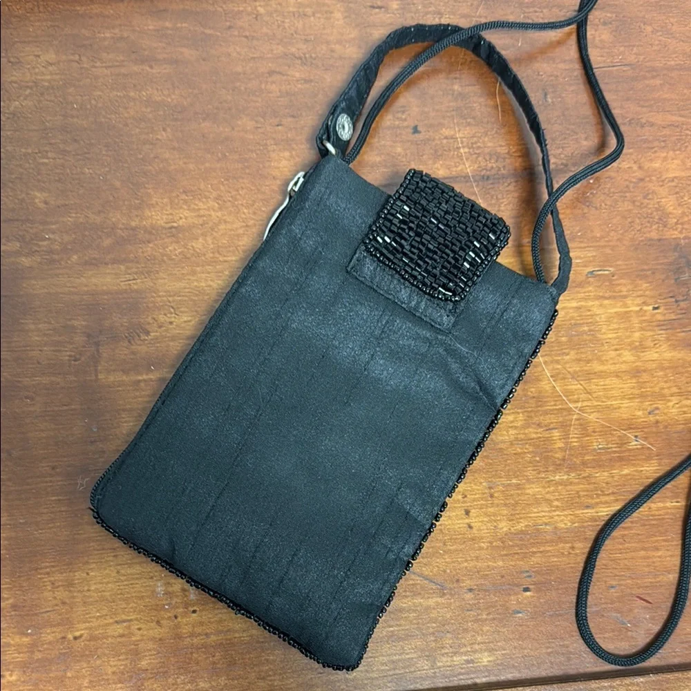 Black Beaded Elegant Formal Phone Crossbody Bag